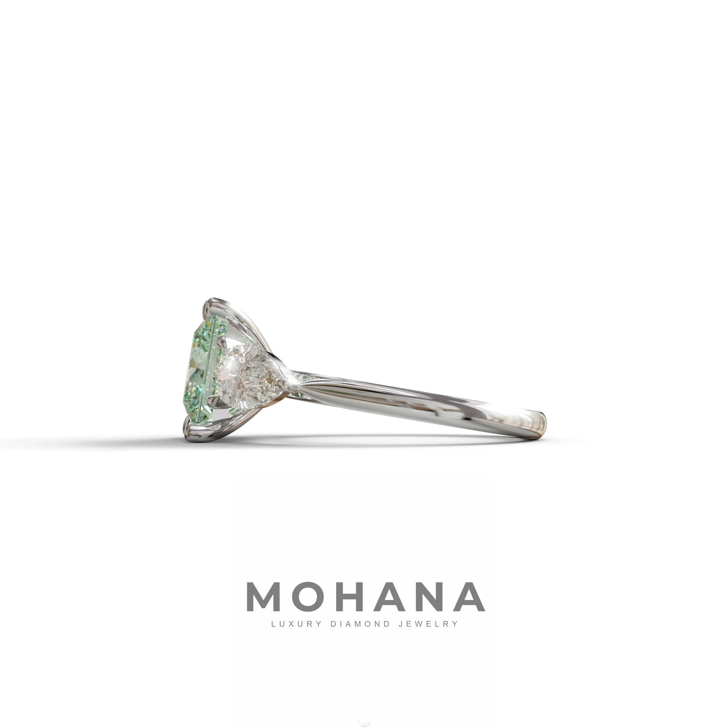 3 Carat Green Princess Cut Lab Diamond In 3 Stones Claw Prongs Setting Ring