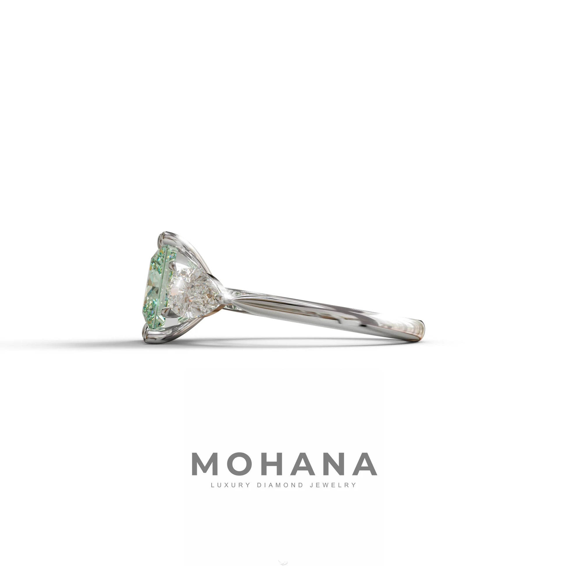 3 Carat Green Princess Cut Lab Diamond In 3 Stones Claw Prongs Setting Ring