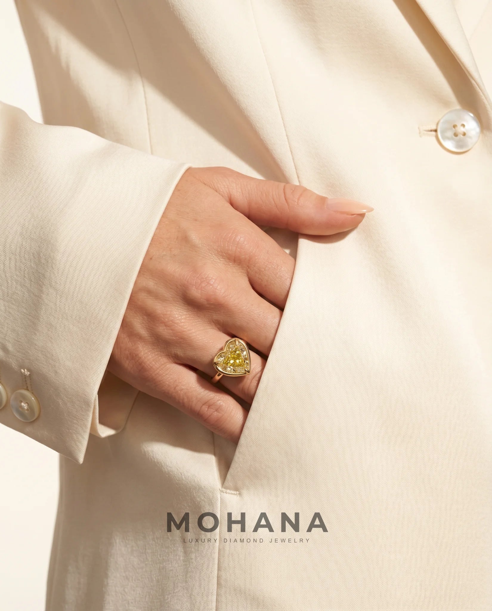 Ready to Ship 4 Carat Fancy Intense Yellow Heart Cut Bezel Solitaire Yellow Gold Diamond Ring — view 14
