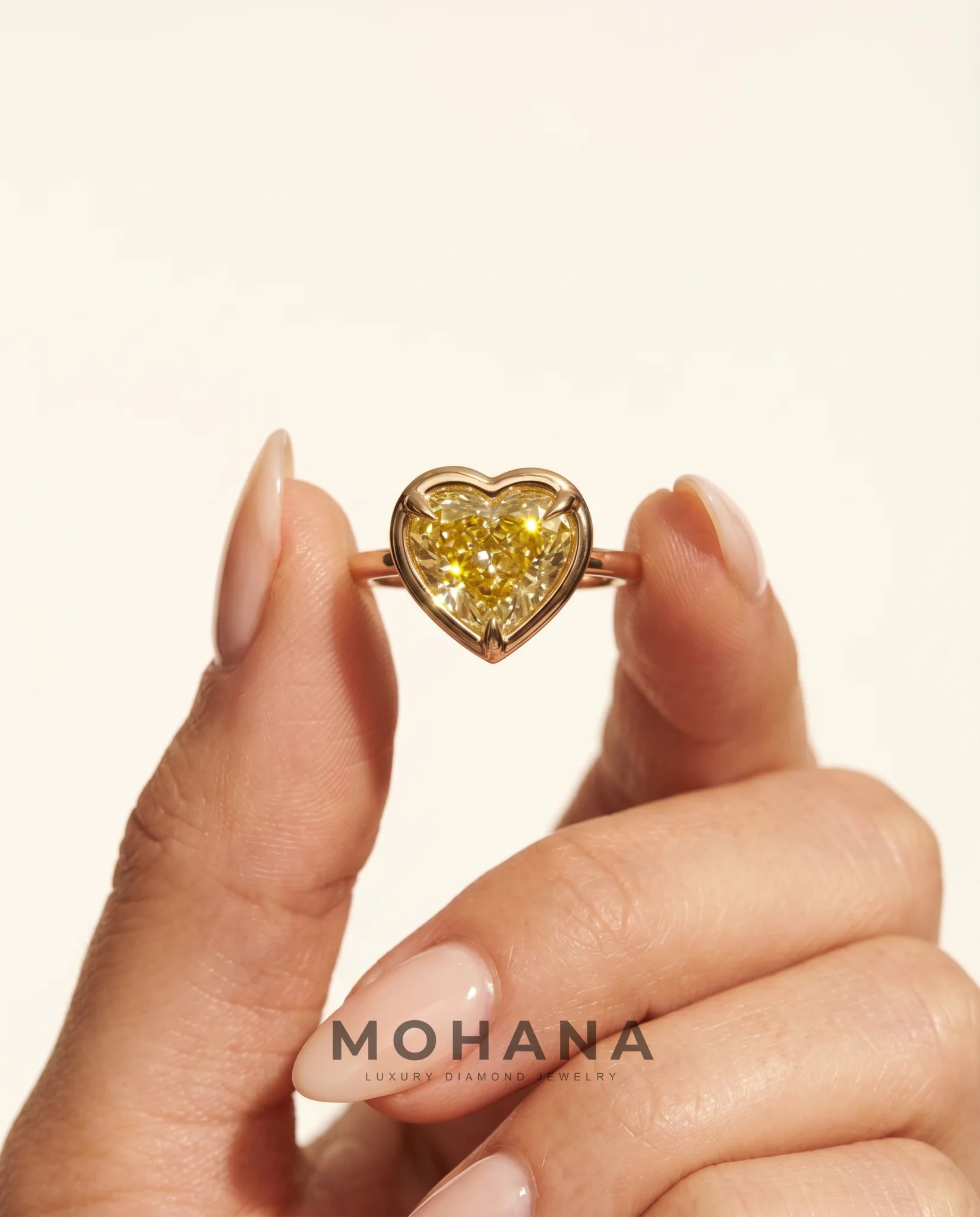 Ready to Ship 4 Carat Fancy Intense Yellow Heart Cut Bezel Solitaire Yellow Gold Diamond Ring — view 8