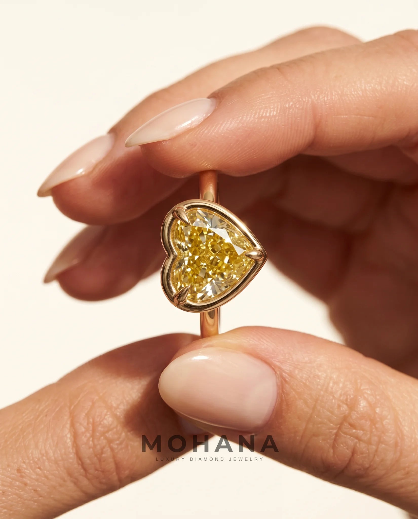Ready to Ship 4 Carat Fancy Intense Yellow Heart Cut Bezel Solitaire Yellow Gold Diamond Ring — view 6
