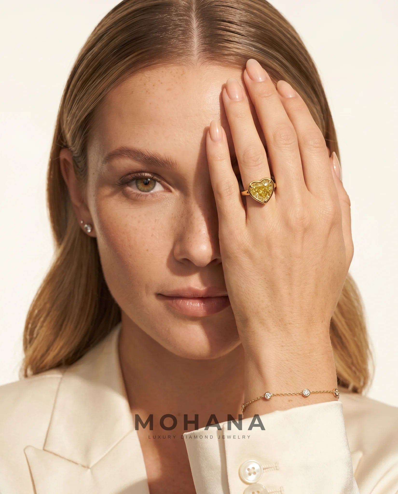 Ready to Ship 4 Carat Fancy Intense Yellow Heart Cut Bezel Solitaire Yellow Gold Diamond Ring — view 12