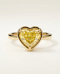 Ready to Ship 4 Carat Fancy Intense Yellow Heart Cut Bezel Solitaire Yellow Gold Diamond Ring — view 4