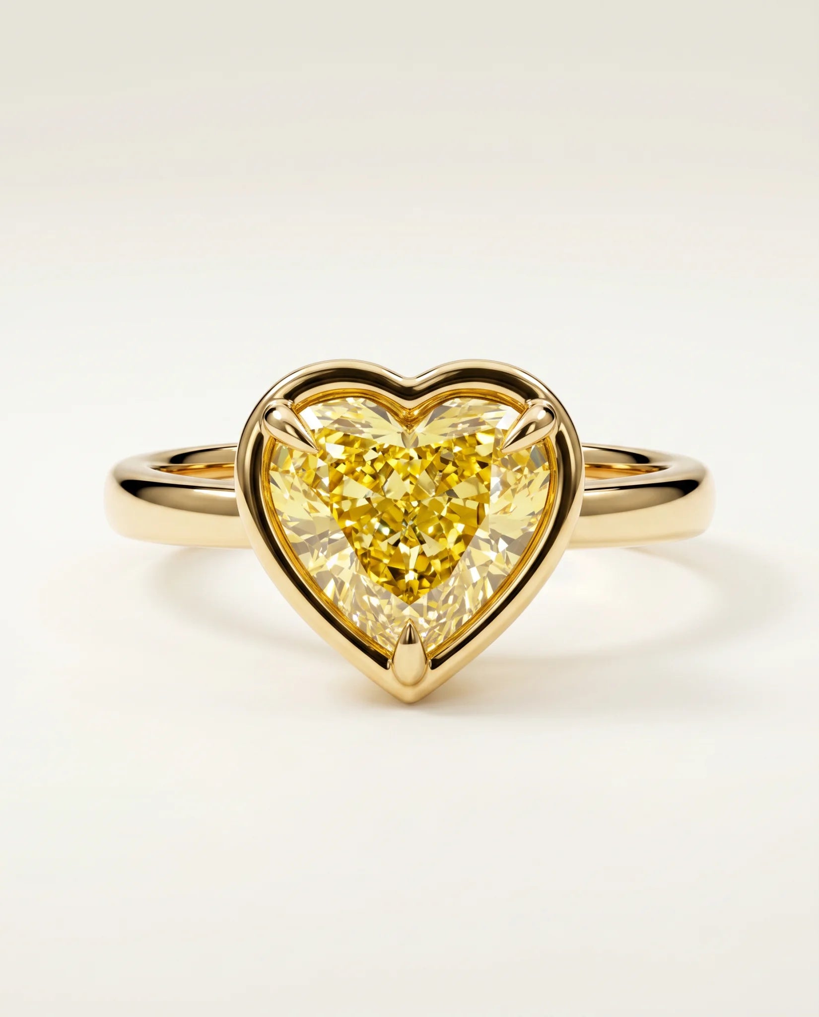 Ready to Ship 4 Carat Fancy Intense Yellow Heart Cut Bezel Solitaire Yellow Gold Diamond Ring — view 4