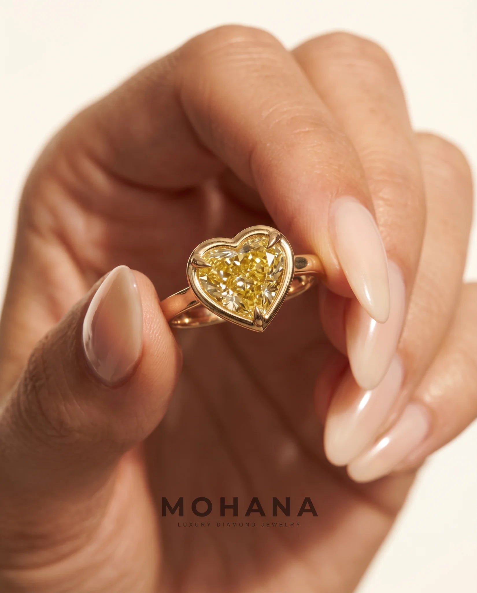 Ready to Ship 4 Carat Fancy Intense Yellow Heart Cut Bezel Solitaire Yellow Gold Diamond Ring — view 7