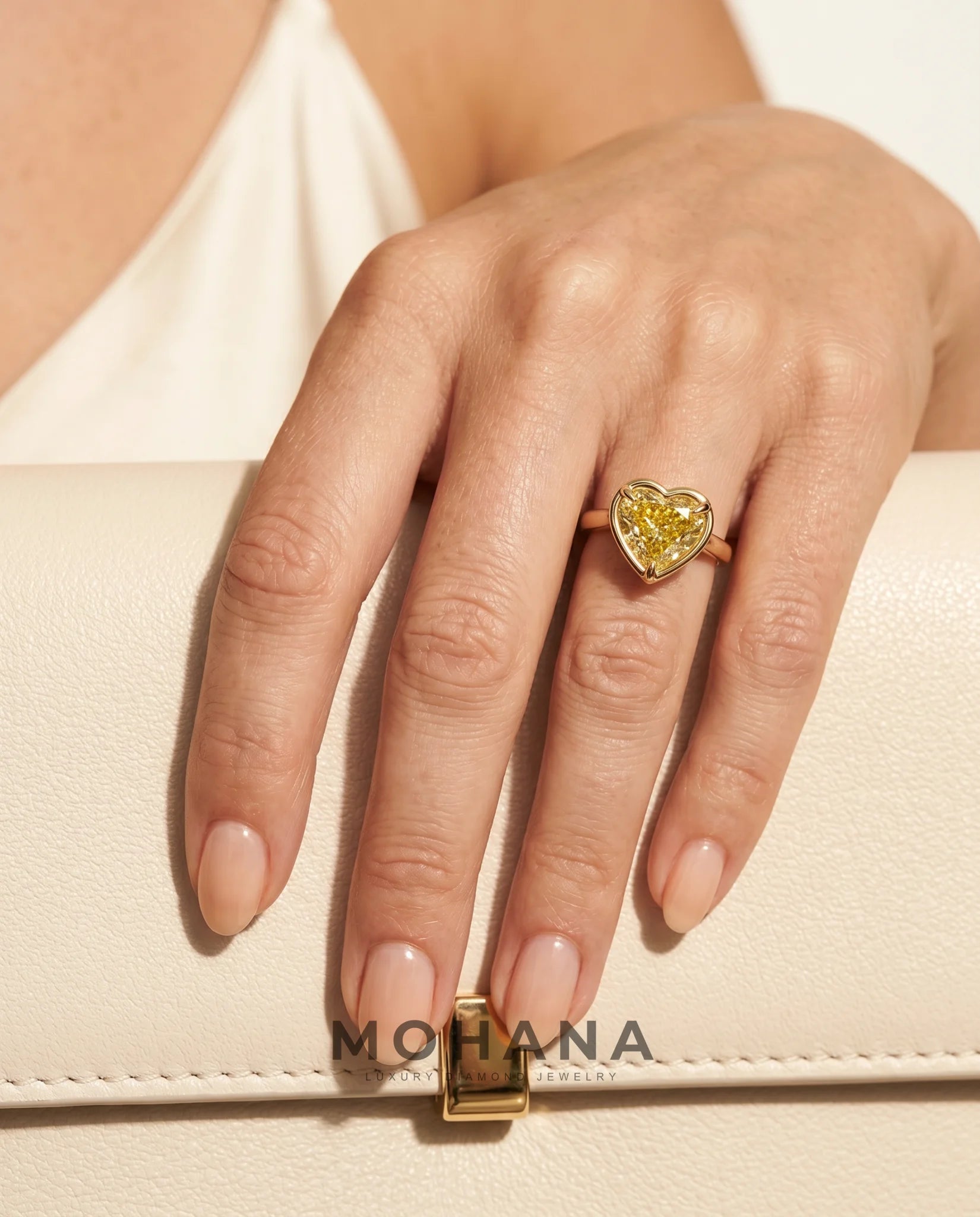 Ready to Ship 4 Carat Fancy Intense Yellow Heart Cut Bezel Solitaire Yellow Gold Diamond Ring — view 15