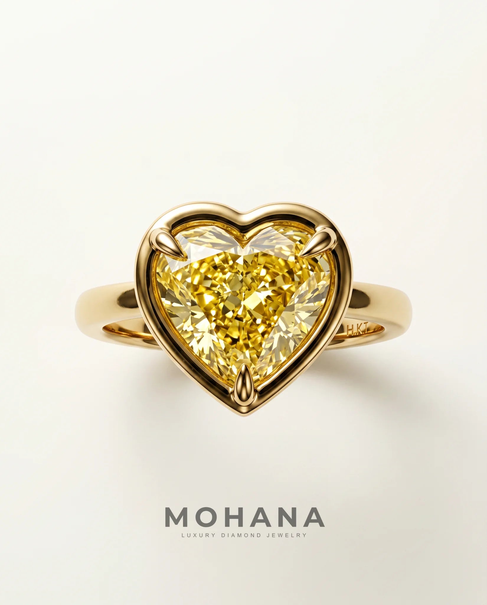 Ready to Ship 4 Carat Fancy Intense Yellow Heart Cut Bezel Solitaire Yellow Gold Diamond Ring — view 2