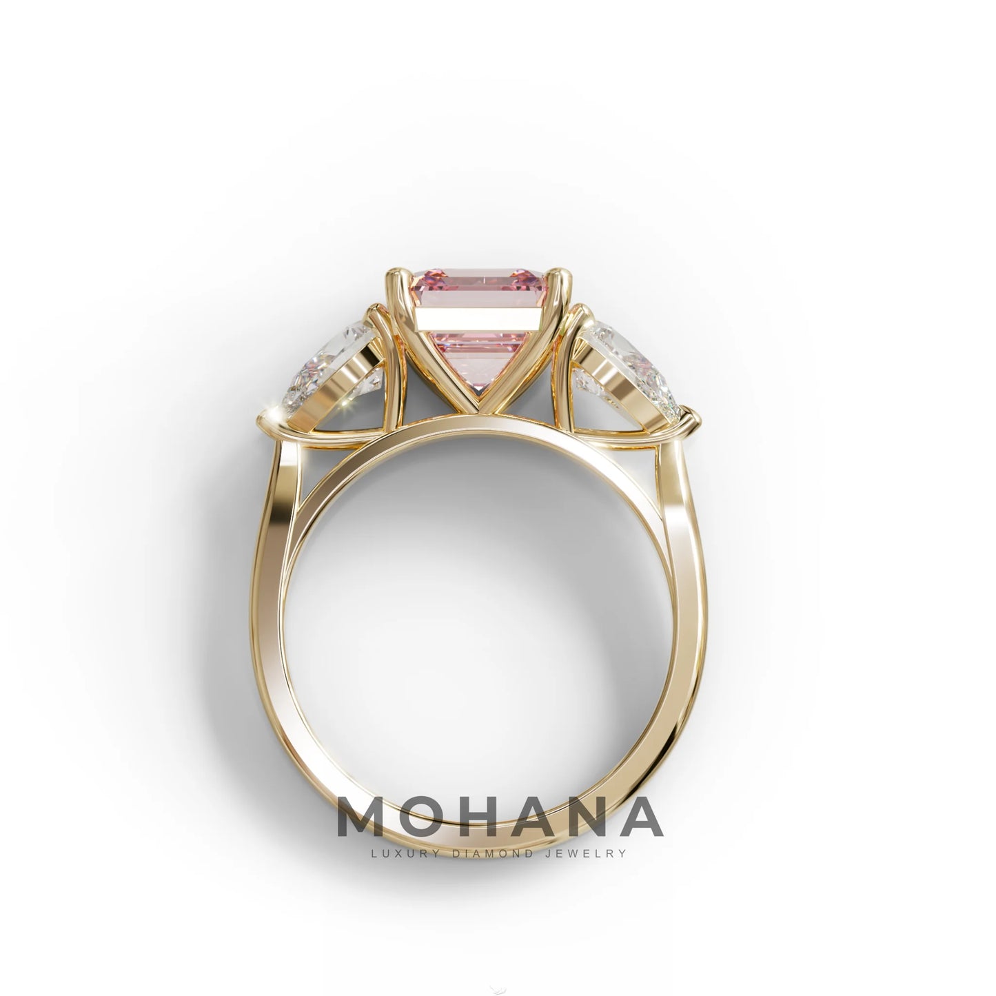 3 Carat Pink Asscher Cut Lab Diamond In 3 Stones Claw Prongs Setting Ring