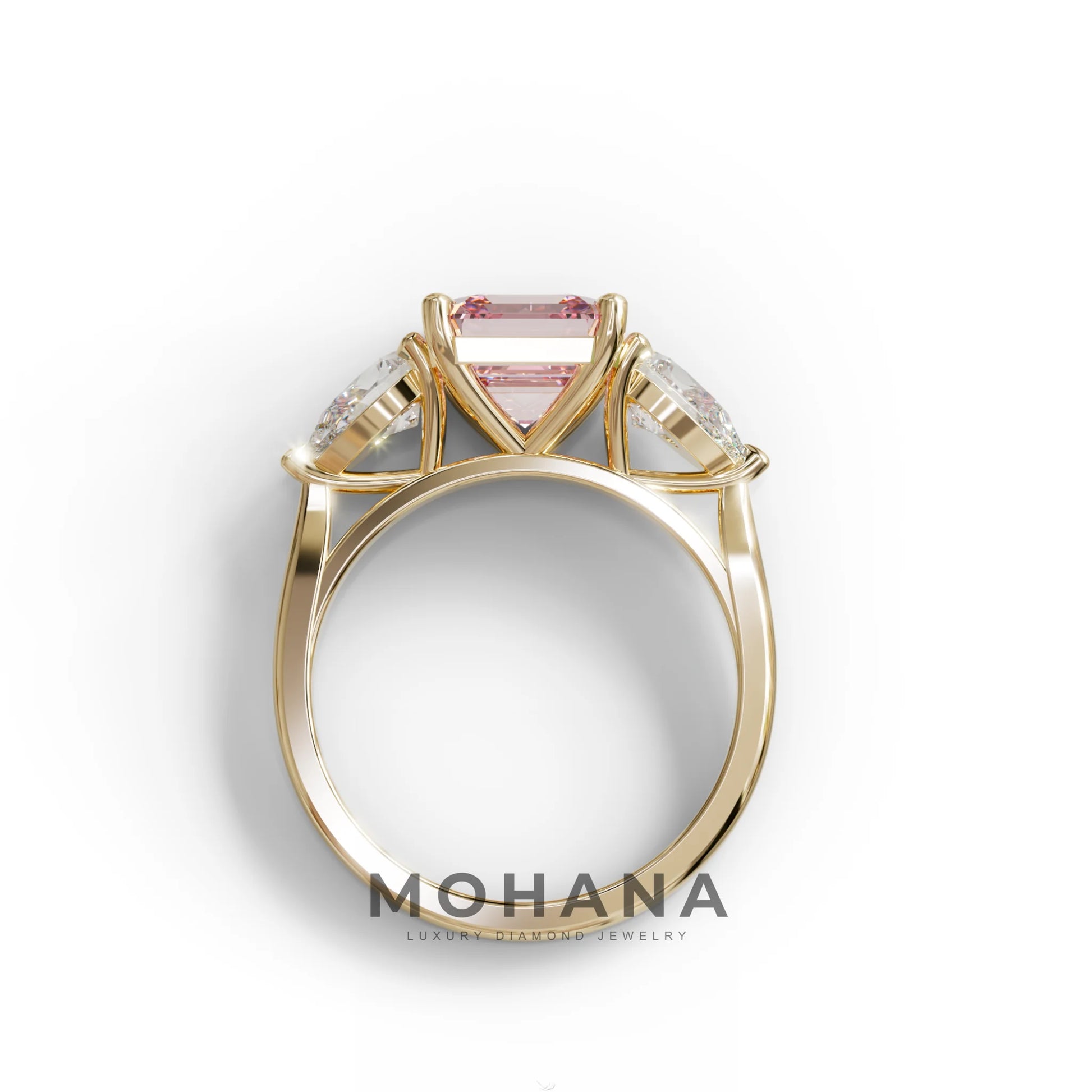 3 Carat Pink Asscher Cut Lab Diamond In 3 Stones Claw Prongs Setting Ring