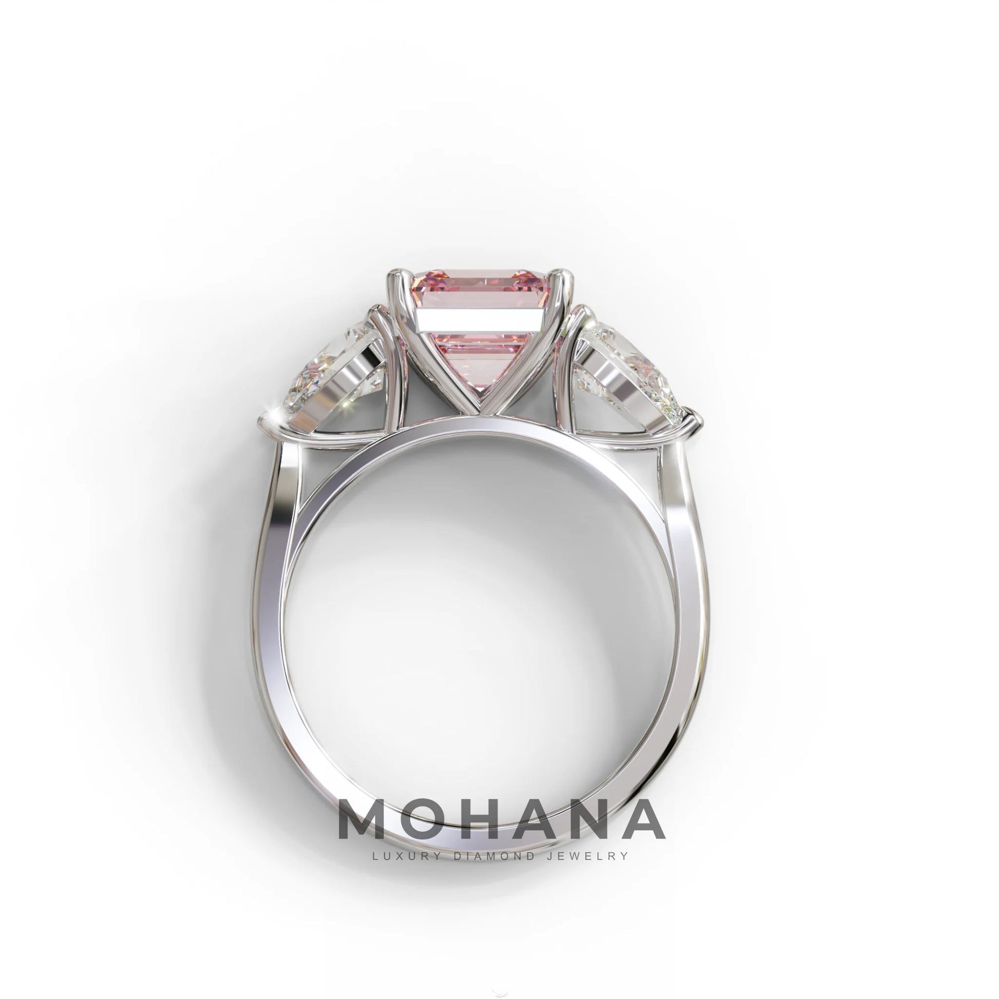 3 Carat Pink Asscher Cut Lab Diamond In 3 Stones Claw Prongs Setting Ring
