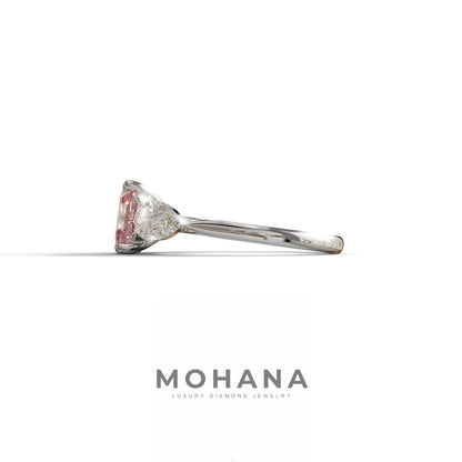 3 Carat Pink Asscher Cut Lab Diamond In 3 Stones Claw Prongs Setting Ring