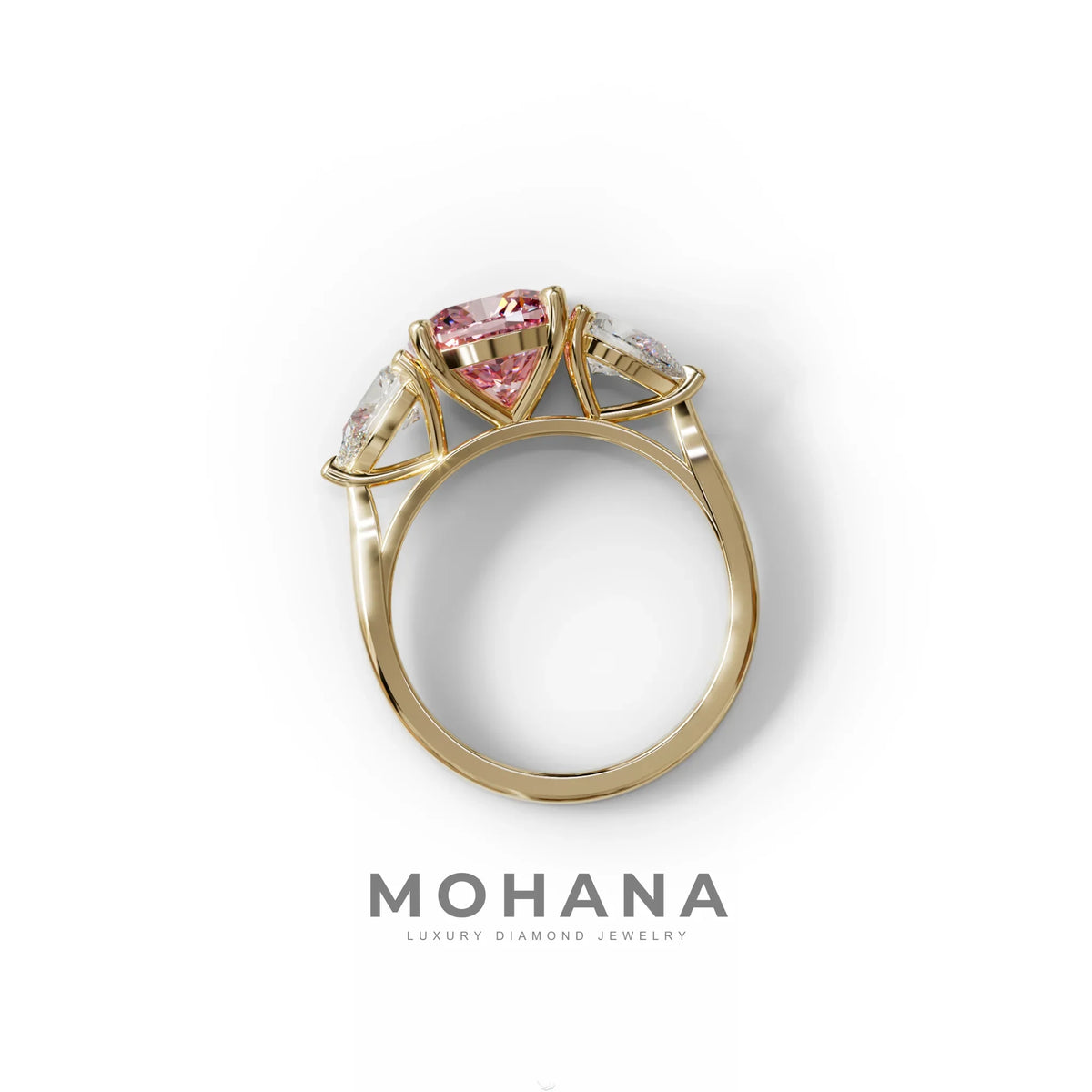 3 Ct Pink Cushion Cut Lab Diamond In 3 Stones Claw Prongs Setting Ring