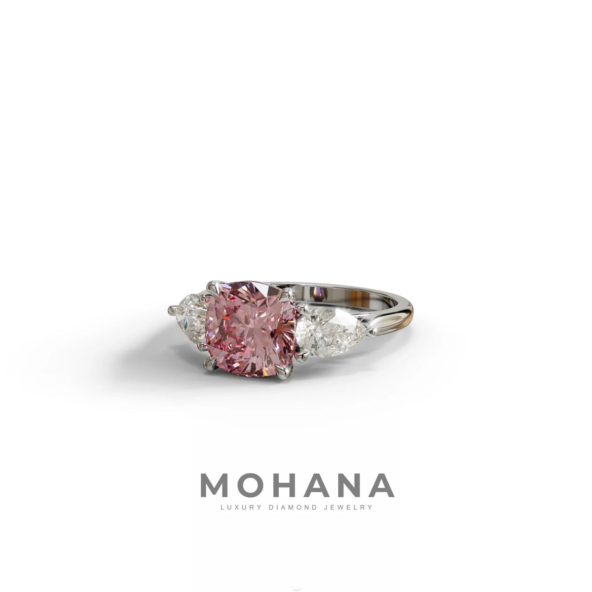 3 Ct Pink Cushion Cut Lab Diamond In 3 Stones Claw Prongs Setting Ring