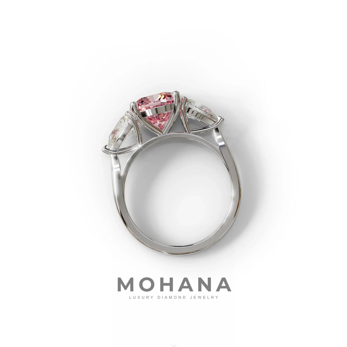 3 Ct Pink Cushion Cut Lab Diamond In 3 Stones Claw Prongs Setting Ring