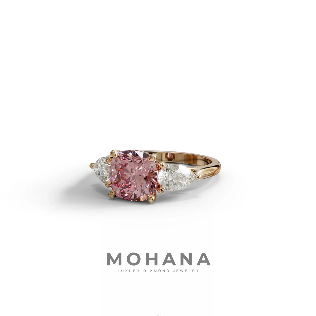 3 Ct Pink Cushion Cut Lab Diamond In 3 Stones Claw Prongs Setting Ring