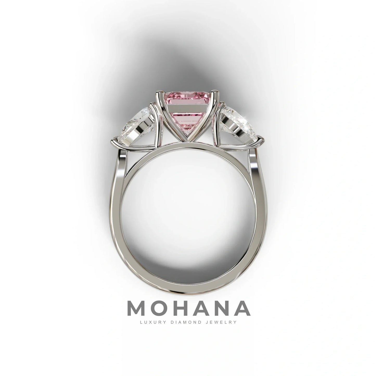 4 Carat Fancy Pink Emerald & Pear Cut Three Stone Lab Grown Diamond Engagement Ring