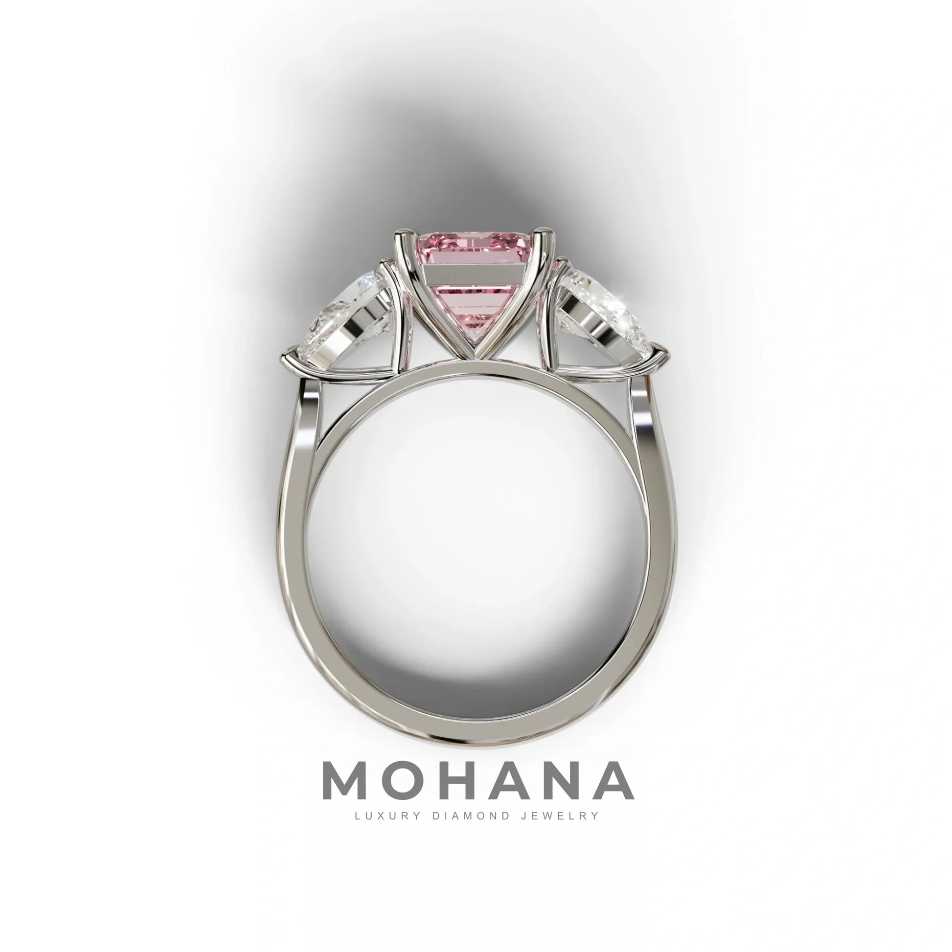 4 Carat Fancy Pink Emerald & Pear Cut Three Stone Lab Grown Diamond Engagement Ring