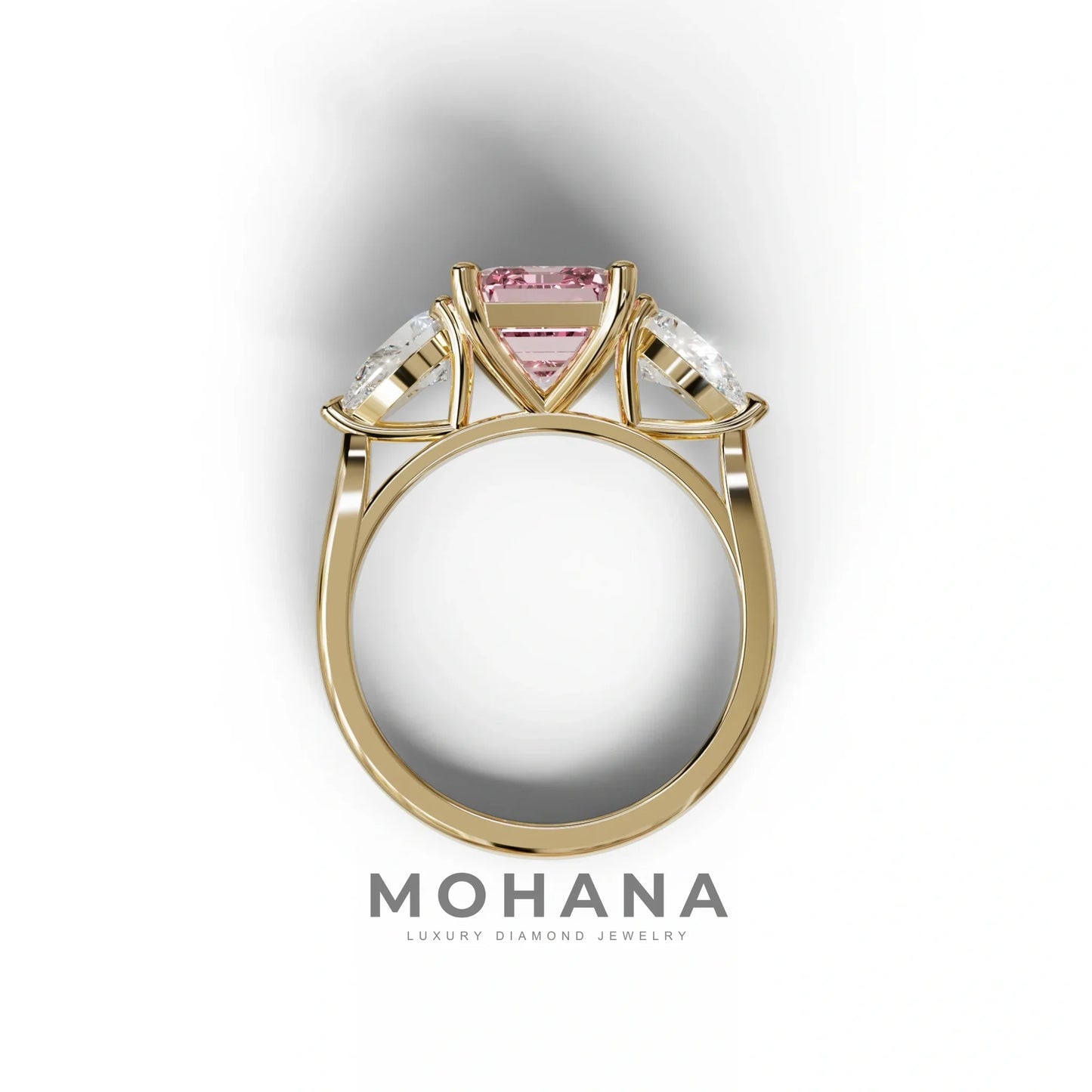 4 Carat Fancy Pink Emerald & Pear Cut Three Stone Lab Grown Diamond Engagement Ring