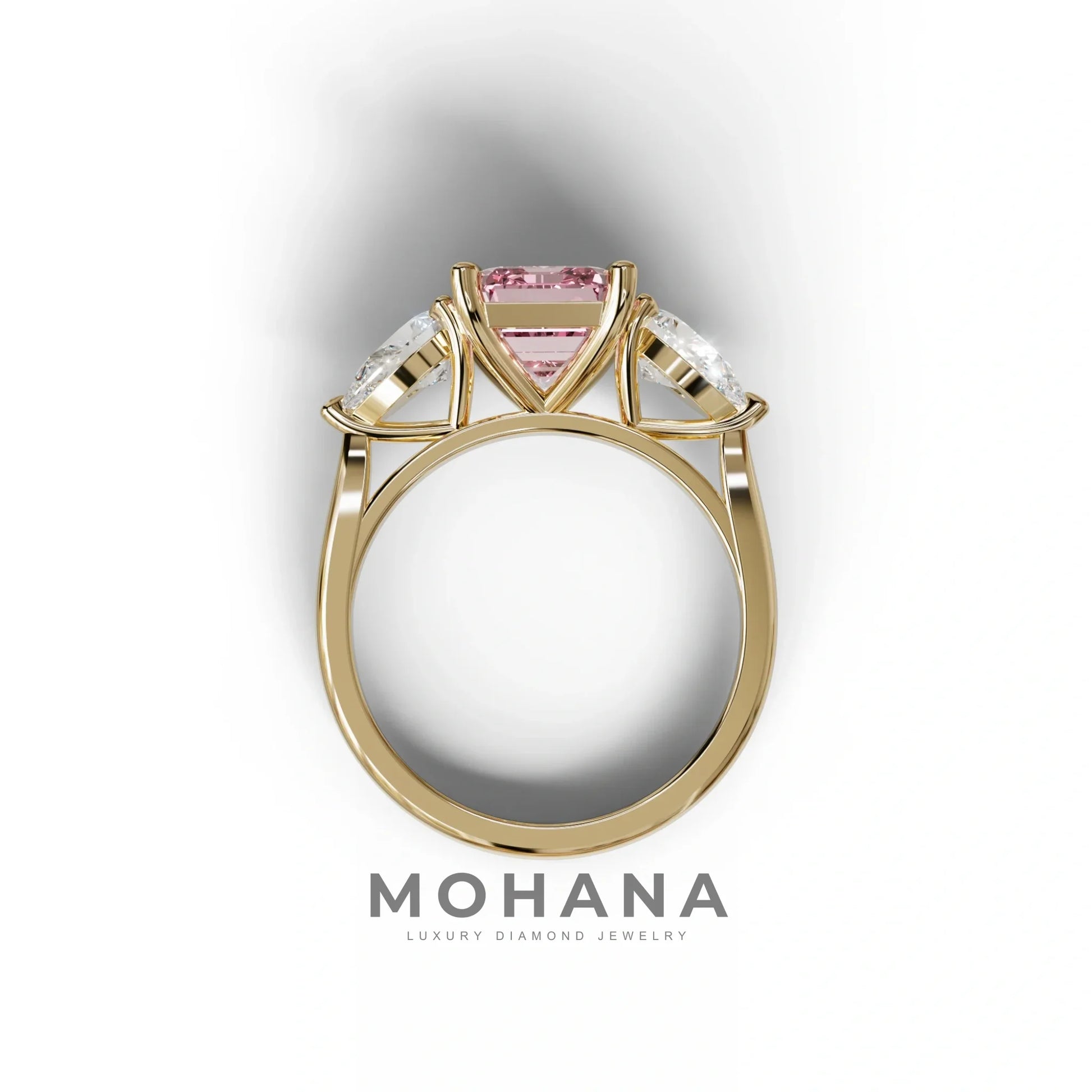 4 Carat Fancy Pink Emerald & Pear Cut Three Stone Lab Grown Diamond Engagement Ring