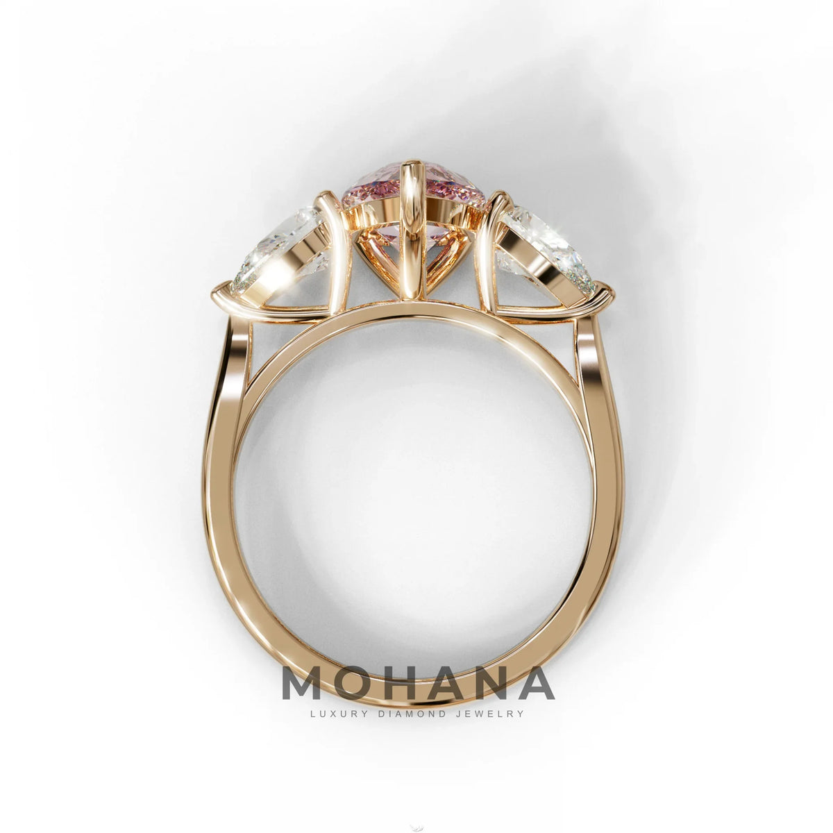 3 Carat Pink Pear Cut Lab Diamond In 3 Stones Claw Prongs Setting Ring