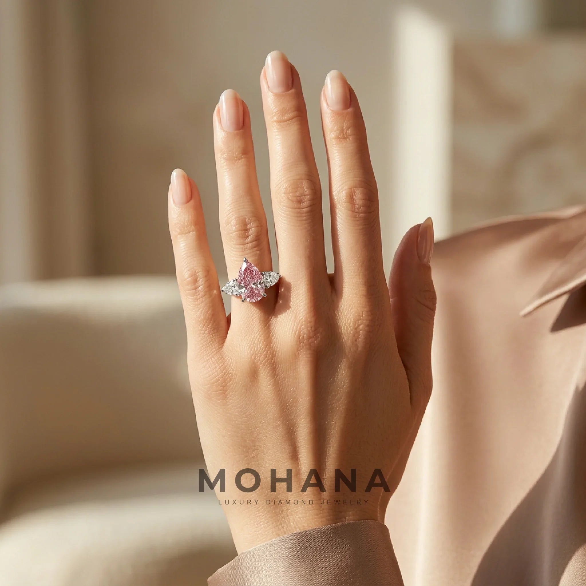 4 Carat Fancy Pink Pear Cut Three Stone Lab Grown Diamond Engagement Ring