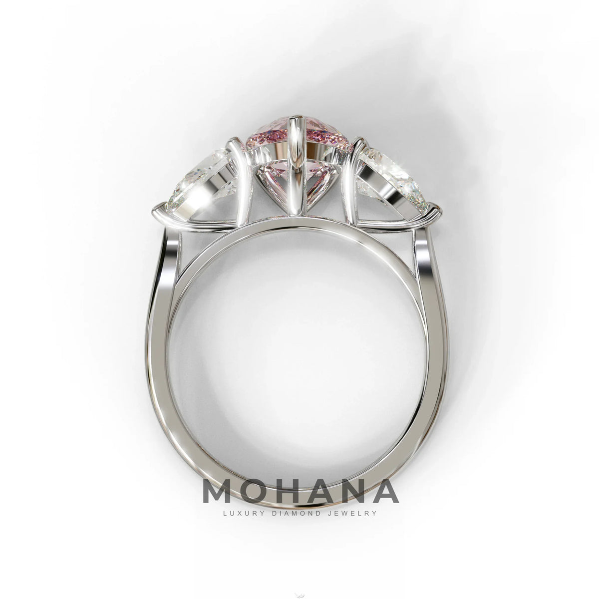 3 Carat Pink Pear Cut Lab Diamond In 3 Stones Claw Prongs Setting Ring