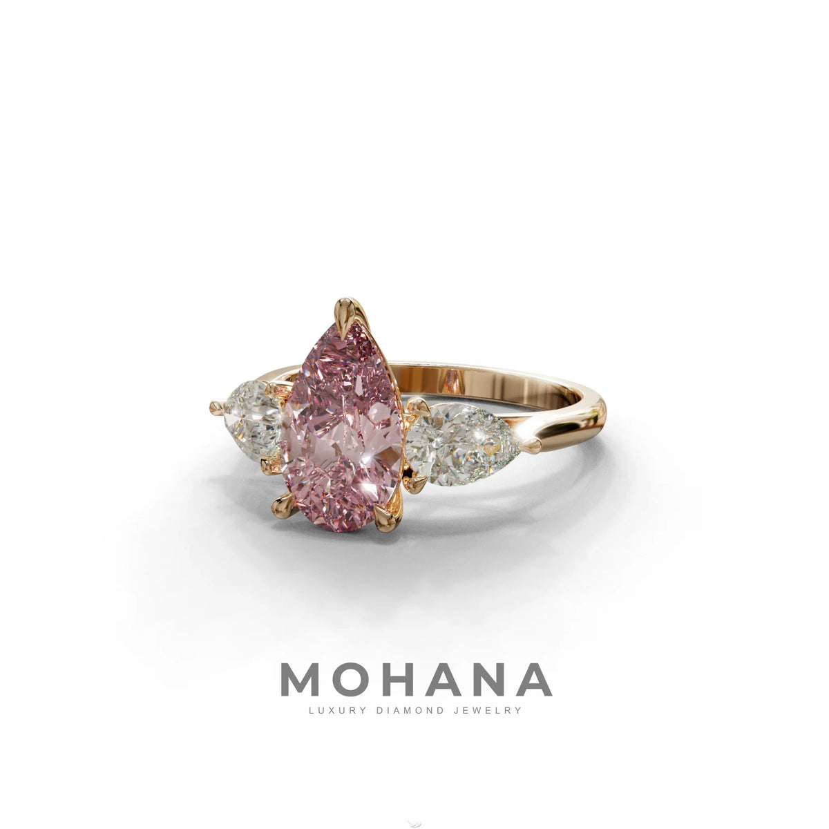 3 Carat Pink Pear Cut Lab Diamond In 3 Stones Claw Prongs Setting Ring
