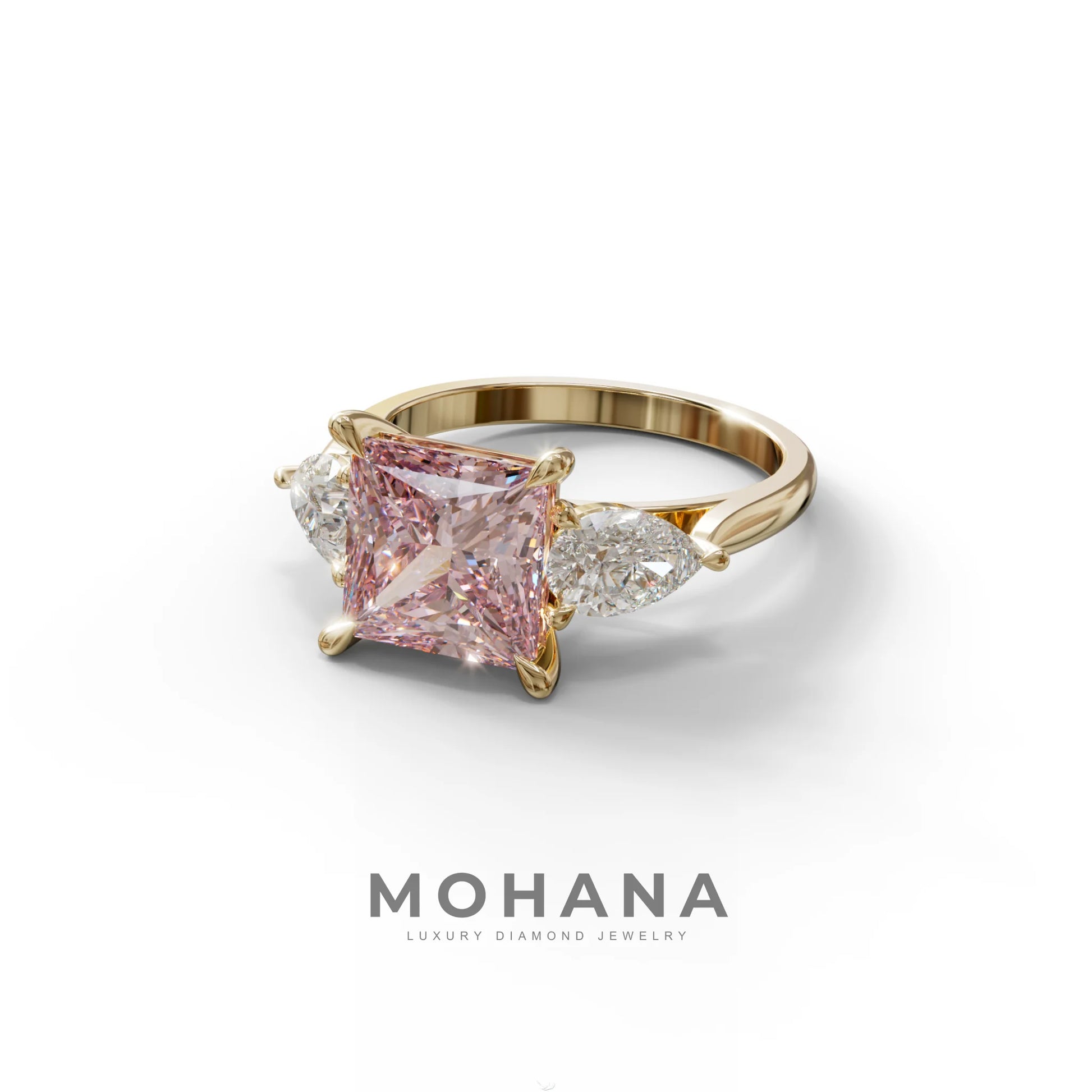 3 Carat Pink Princess Cut Lab Diamond In 3 Stones Claw Prongs Setting Ring