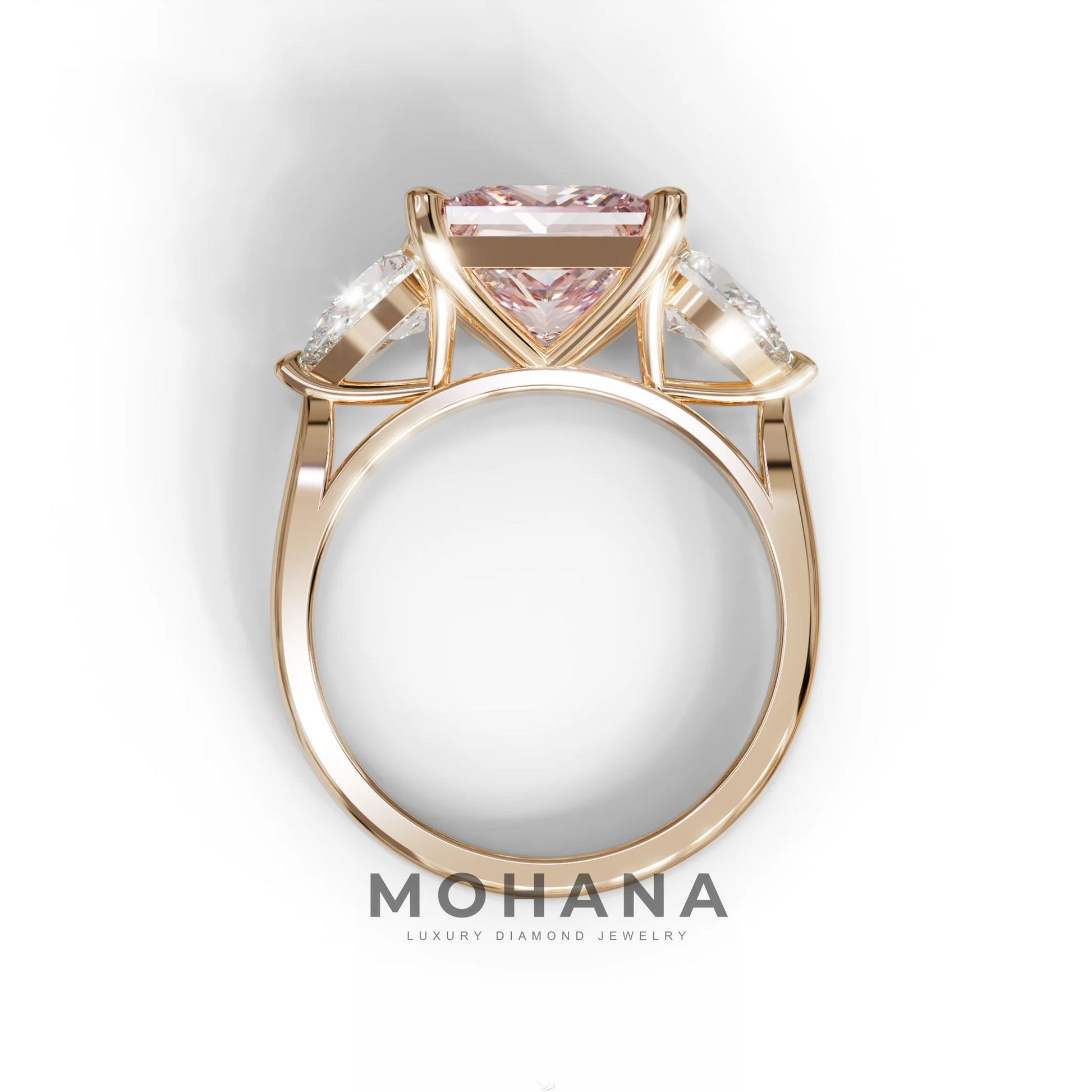 3 Carat Pink Princess Cut Lab Diamond In 3 Stones Claw Prongs Setting Ring