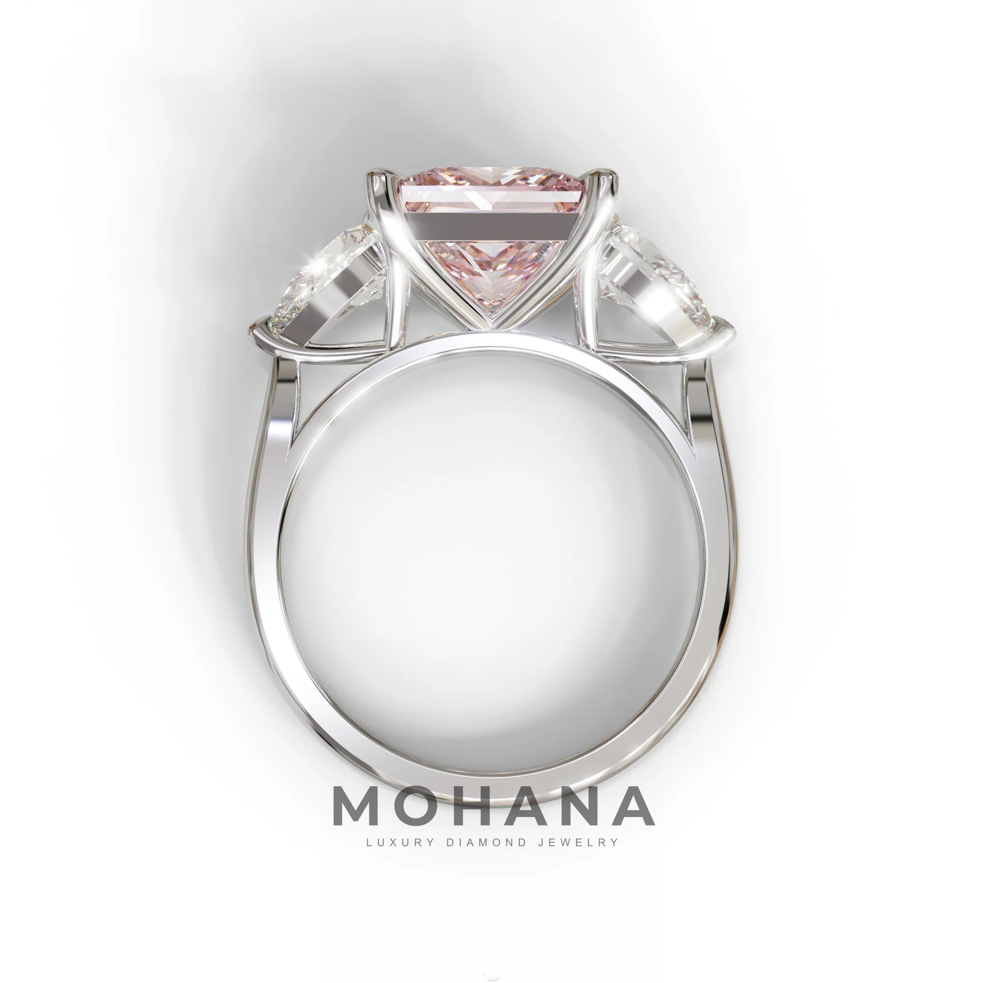 3 Carat Pink Princess Cut Lab Diamond In 3 Stones Claw Prongs Setting Ring