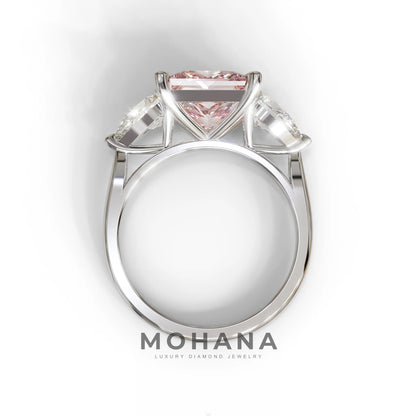 3 Carat Pink Princess Cut Lab Diamond In 3 Stones Claw Prongs Setting Ring