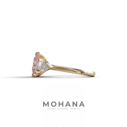 3 Carat Pink Princess Cut Lab Diamond In 3 Stones Claw Prongs Setting Ring