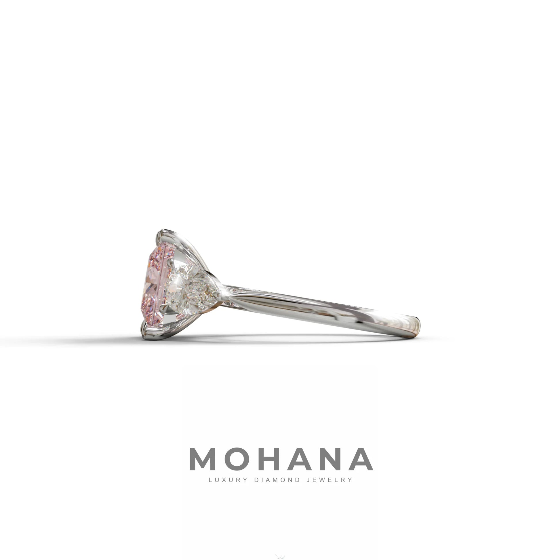 3 Carat Pink Princess Cut Lab Diamond In 3 Stones Claw Prongs Setting Ring