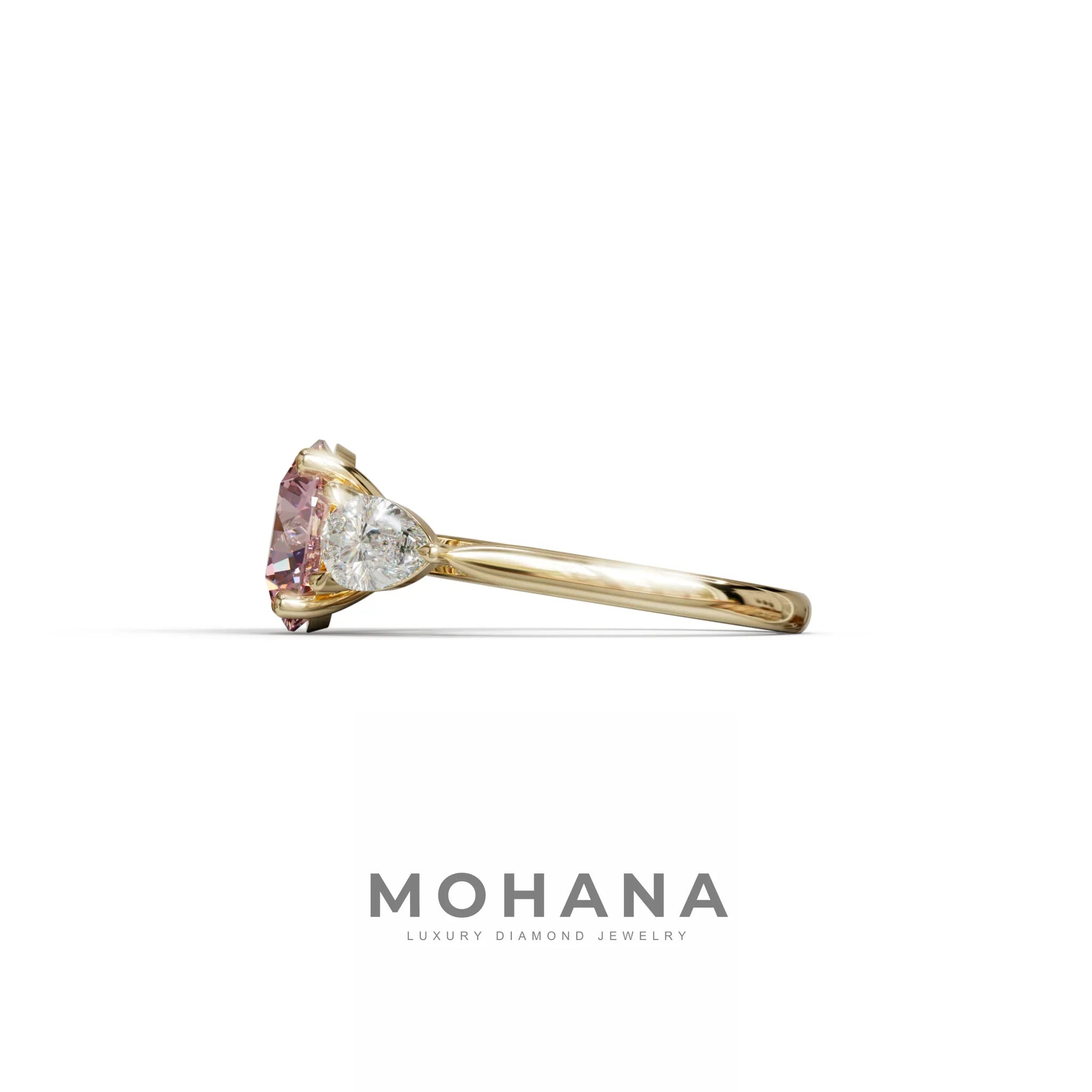 4 Carat Pink Round & Pear Cut Three Stone Lab Diamond Ring - Luminous