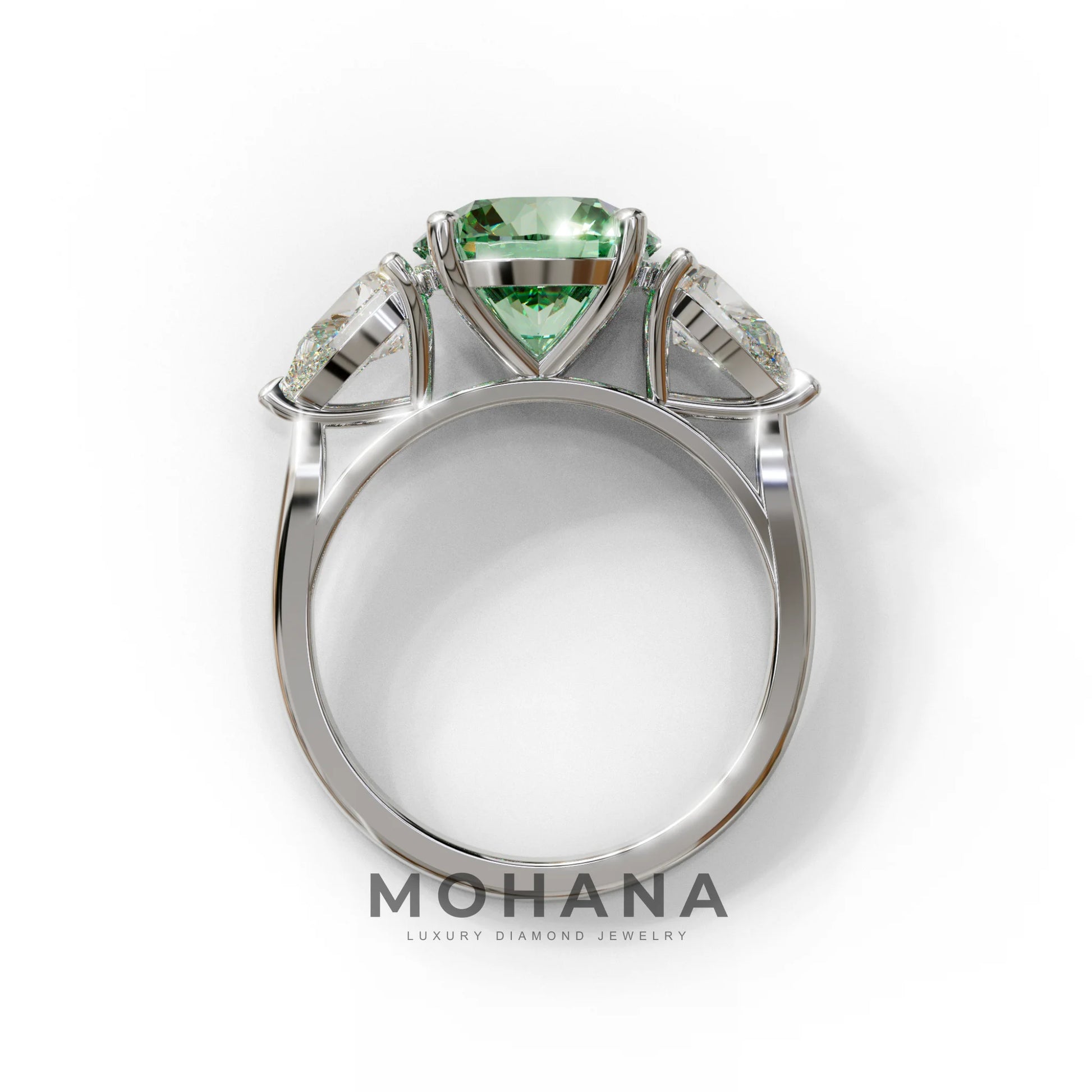 5 Carat Green Round & Pear Cut Three Stone Lab Diamond Ring - Luminous