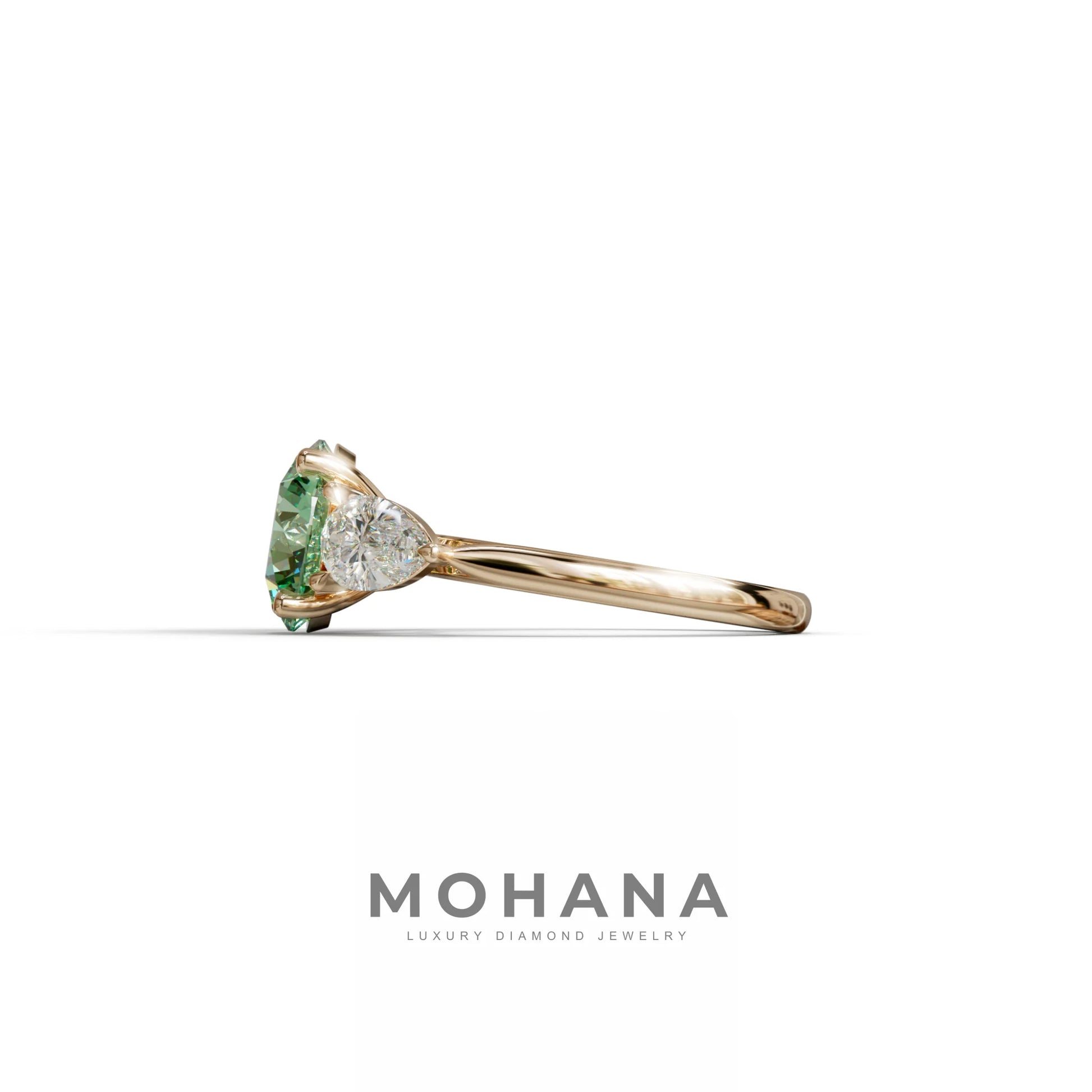 5 Carat Green Round & Pear Cut Three Stone Lab Diamond Ring - Luminous