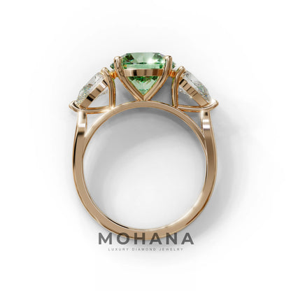 5 Carat Green Round & Pear Cut Three Stone Lab Diamond Ring - Luminous