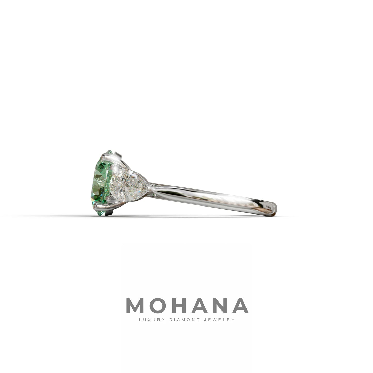 5 Carat Green Round & Pear Cut Three Stone Lab Diamond Ring - Luminous