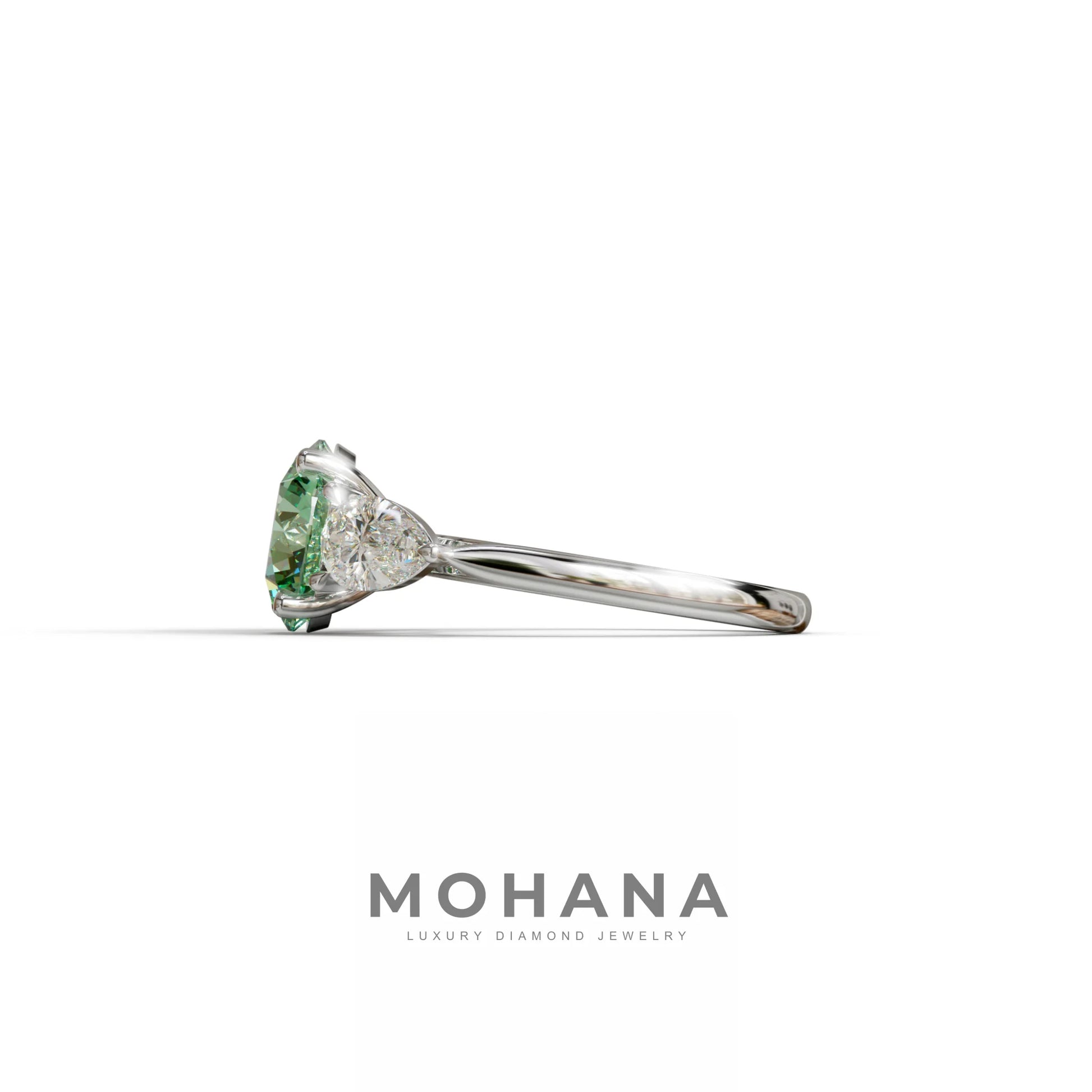 5 Carat Green Round & Pear Cut Three Stone Lab Diamond Ring - Luminous