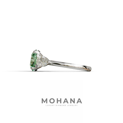 5 Carat Green Round & Pear Cut Three Stone Lab Diamond Ring - Luminous