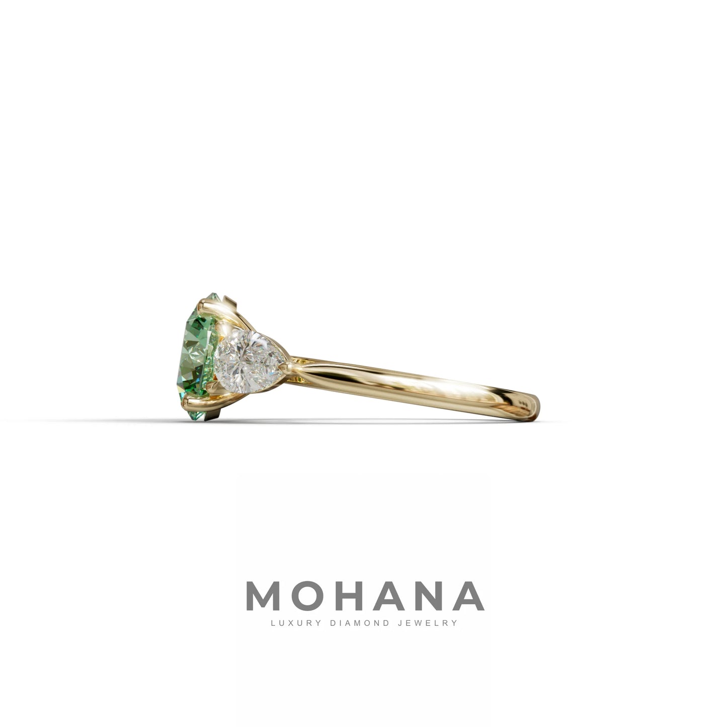 5 Carat Green Round & Pear Cut Three Stone Lab Diamond Ring - Luminous