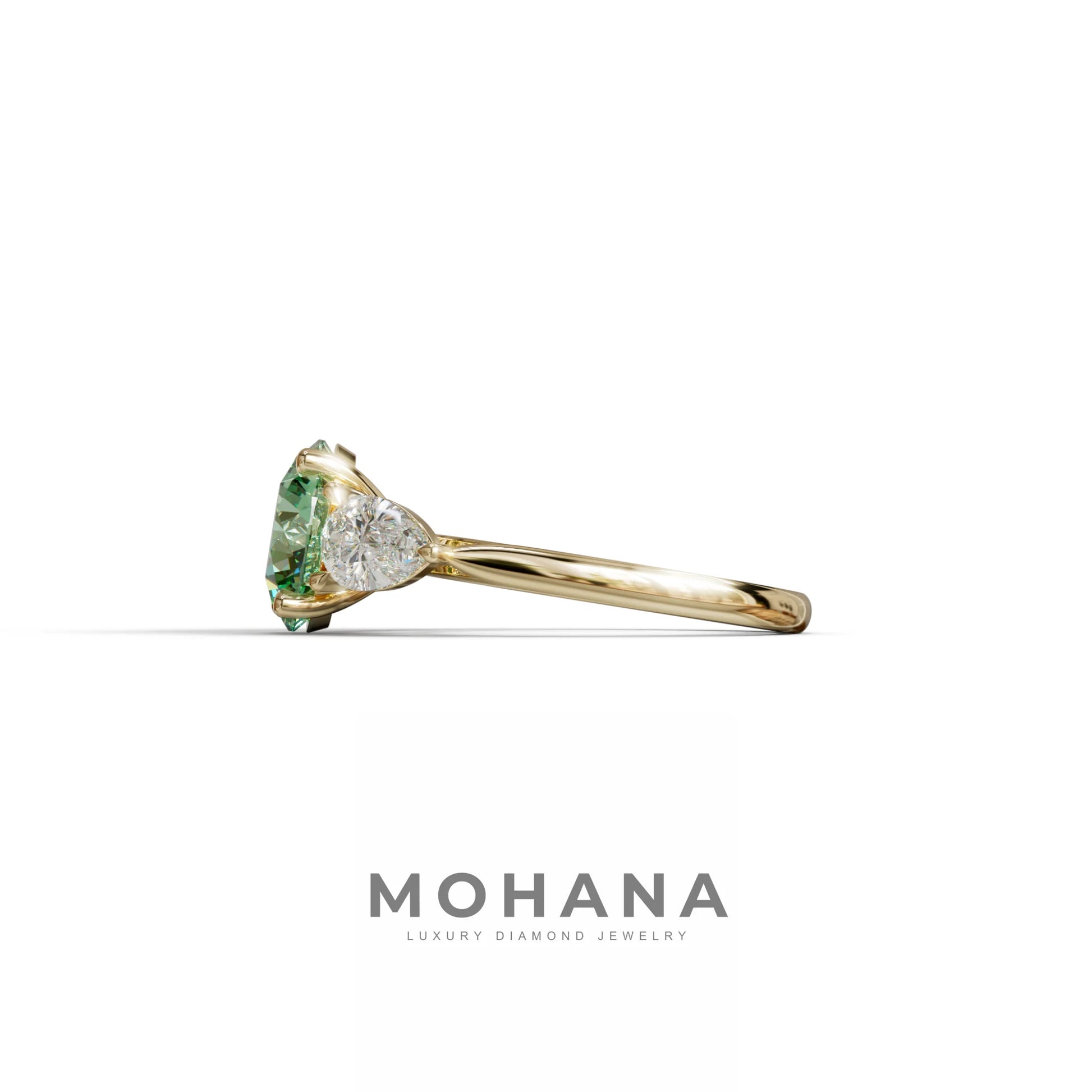5 Carat Green Round & Pear Cut Three Stone Lab Diamond Ring - Luminous