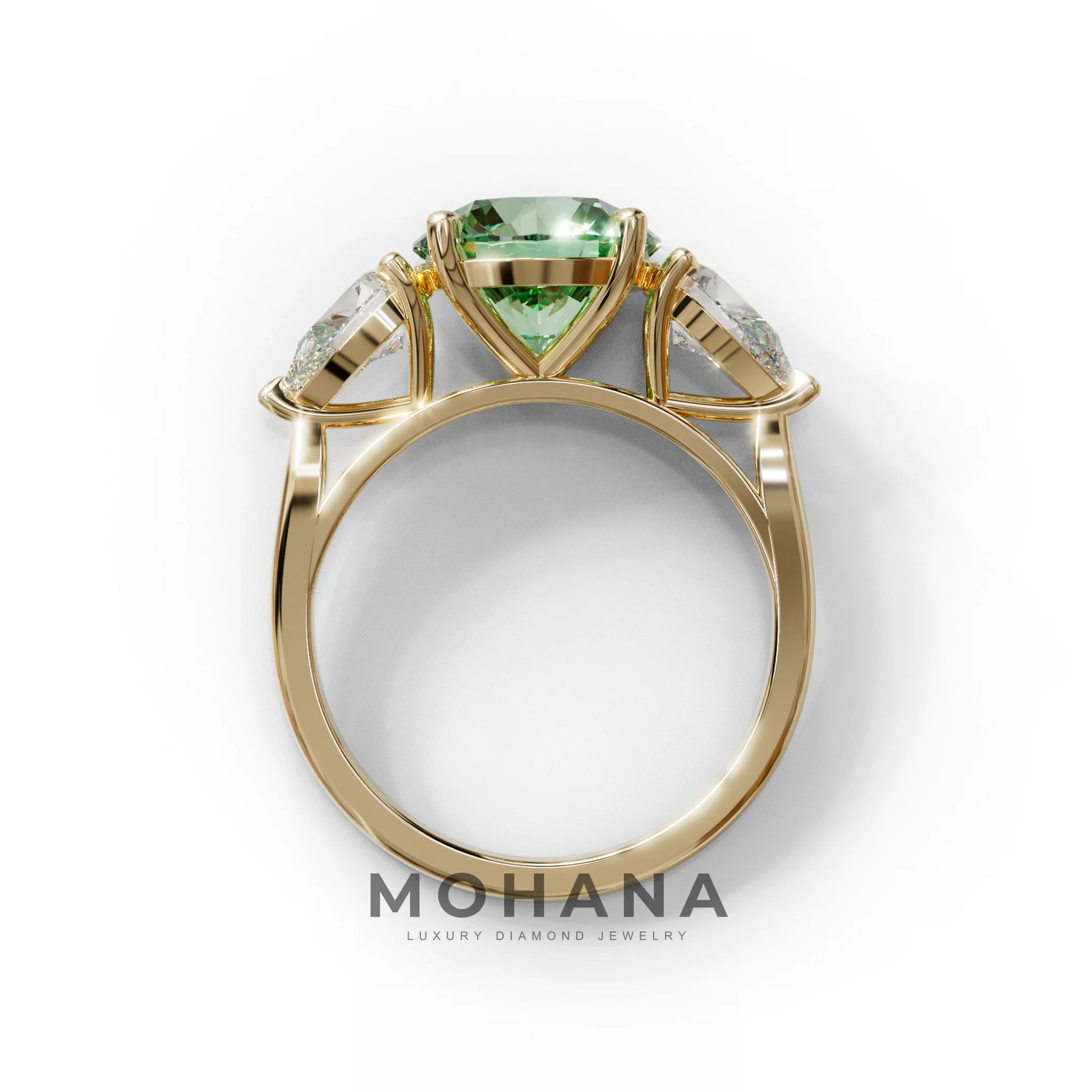 5 Carat Green Round & Pear Cut Three Stone Lab Diamond Ring - Luminous
