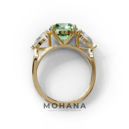 5 Carat Green Round & Pear Cut Three Stone Lab Diamond Ring - Luminous