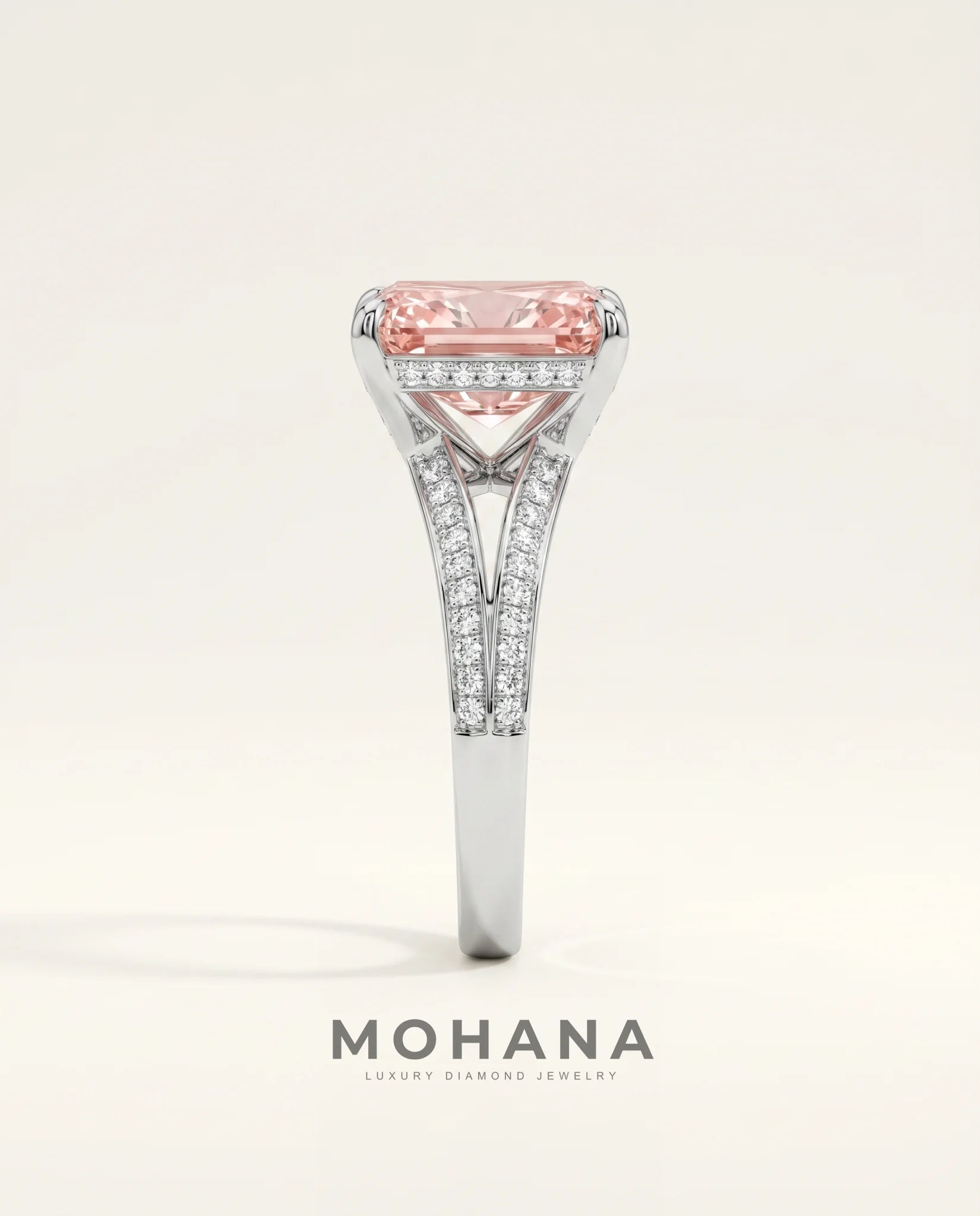 Ready to Ship 4 Carat Fancy Vivid Pink Radiant Diamond Ring — view 3