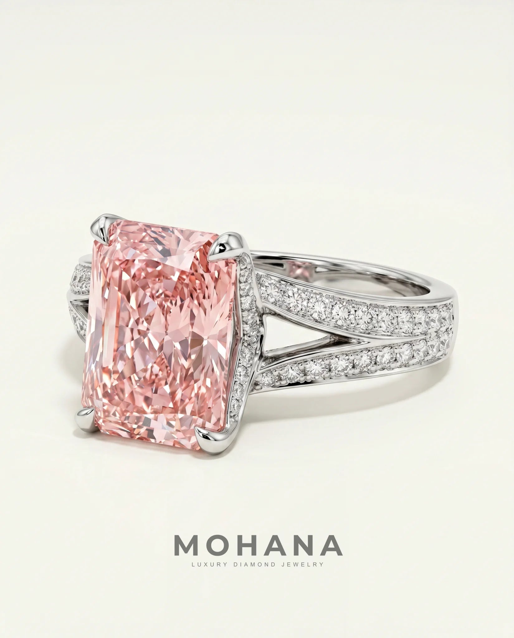 Ready to Ship 4 Carat Fancy Vivid Pink Radiant Diamond Ring — view 1