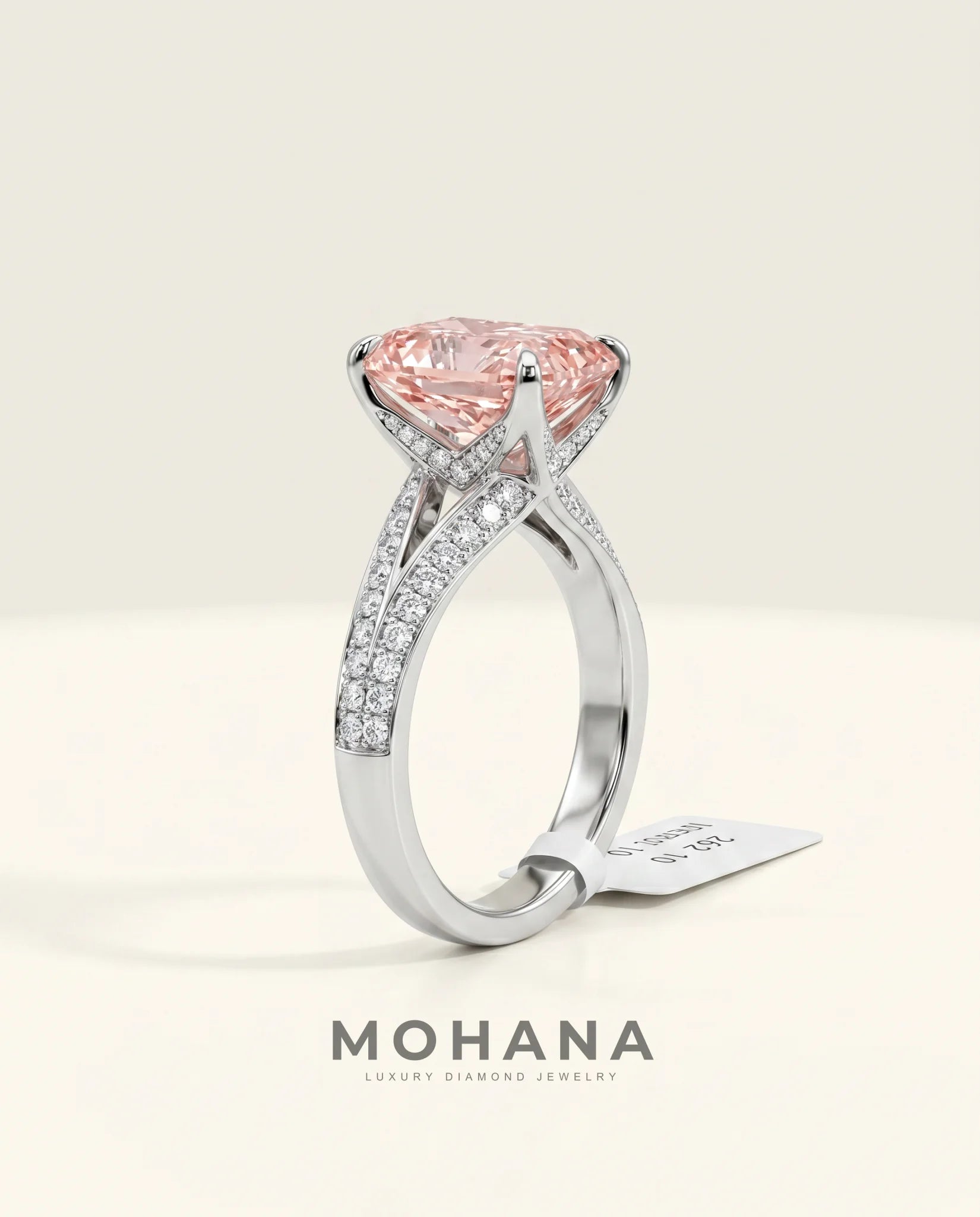 Ready to Ship 4 Carat Fancy Vivid Pink Radiant Diamond Ring — view 4