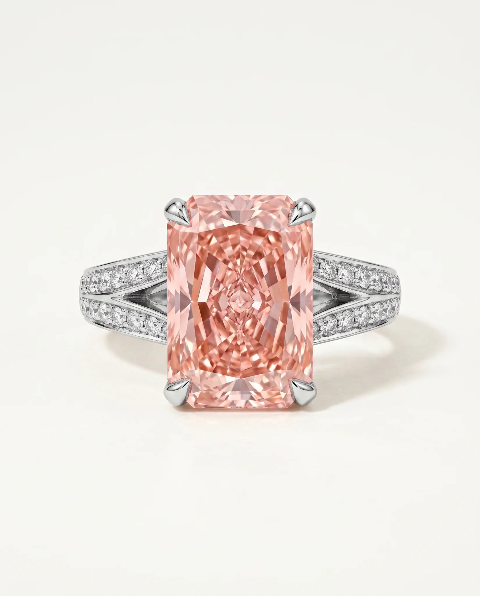 Ready to Ship 4 Carat Fancy Vivid Pink Radiant Diamond Ring — view 2