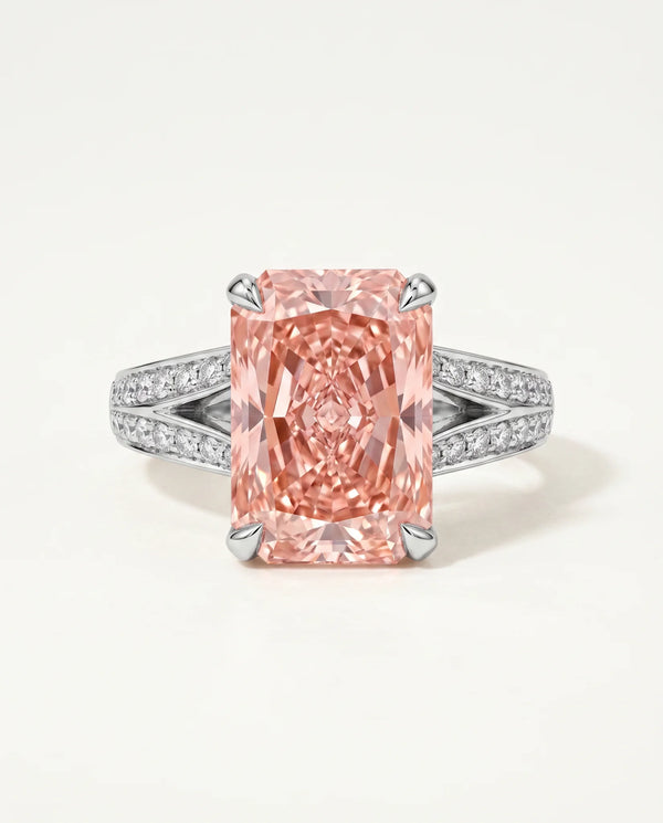 4 Carat Fancy Vivid Pink Lab Grown Diamond Engagement Ring · Radiant Cut Split-Shank Pavé