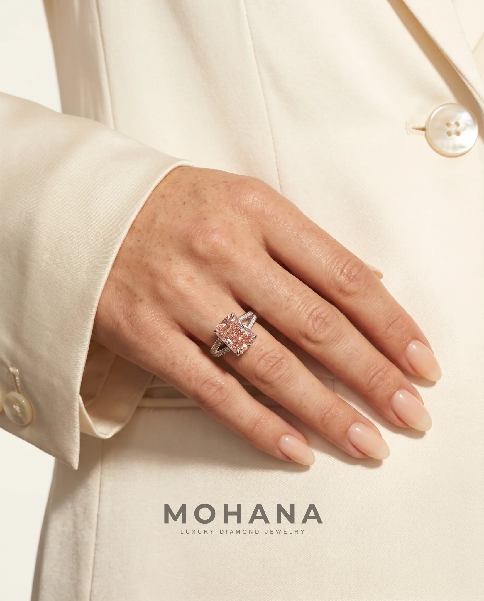 Ready to Ship 4 Carat Fancy Vivid Pink Radiant Diamond Ring — view 13